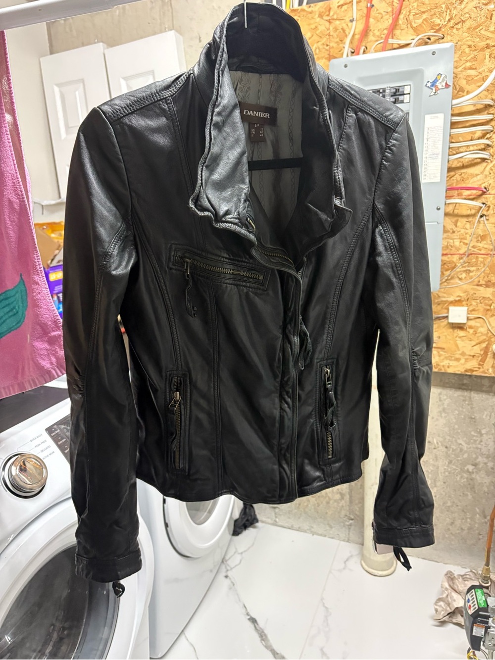 Vintage Danier Black Leather Asymmetrical Zip Jacket